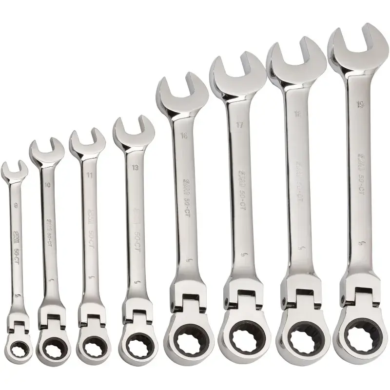 Cle Mixte A Cliquet Articulee 8 A 19 Mm - Jeu De 8 SAM Outillage - 50-CTJ8 Offre Limitée