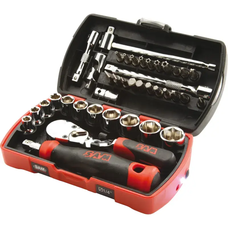 Coffret Pocket Light 39 Douilles Et Access. Cliquet 1/4" SAM Outillage - 73-RC39 Retour Gratuit