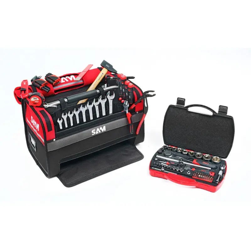 Certifié Caisse Textile 39 Litres Avec 100 Outils De Maintenance SAM Outillage - CP-100-BAG1N