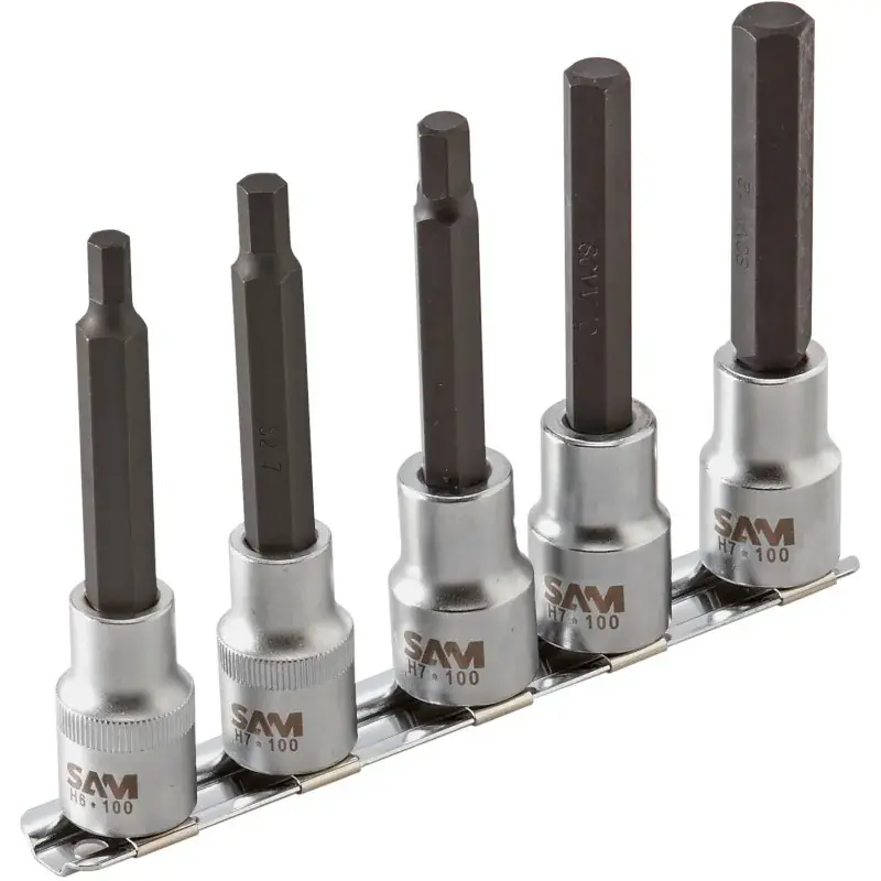 Douille Tournevis Longue 6 Pans Sur Rack - Jeu De 5 - 1/2" - SAM Outillage - SCL-J5B Quantité Limitée