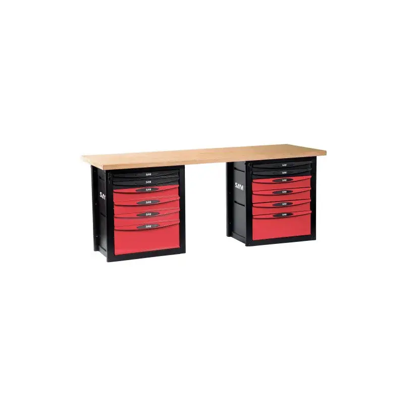 Etabli Atelier - Plateau Bois 2 Metres - 2 Coffres 6 Tiroirs SAM Outillage - 2012-PM Super Prix