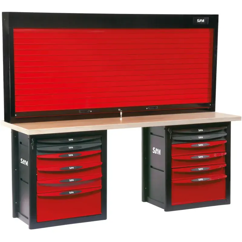 Promotion Saisonnière Etabli D‘Atelier 12 Tiroirs Avec Armoire A Rideau SAM Outillage - 2012-PMA