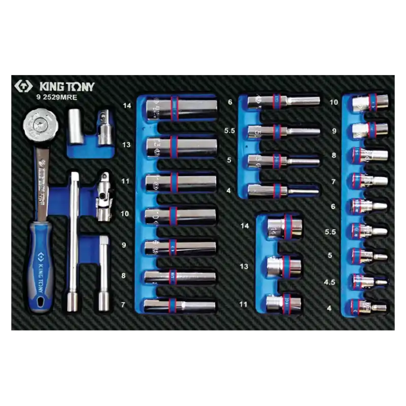 Module Mousse + Pp 29 Pièces 1/4" 4-14Mm Courtes Et Longues King Tony - 92529MRE Promotion Saisonnière
