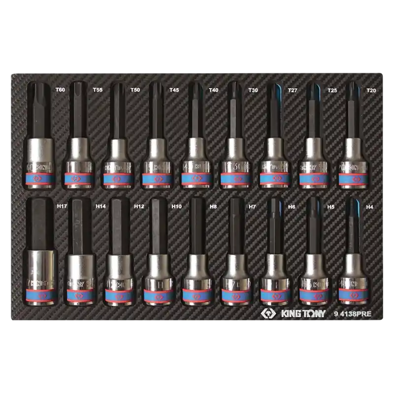 Module Mousse + Pp 18 Pièces Douilles 1/2" Torx--6 Pans Mâles King Tony - 94138PRE Réduction