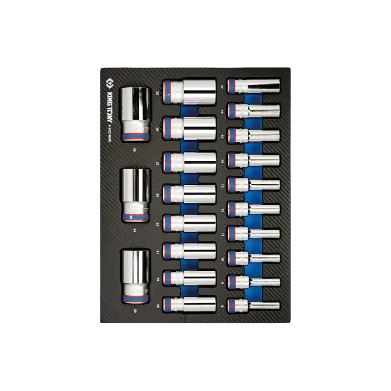 Module Mousse + Pp 21 Pièces Douilles Longues 1/2" 12Pans King Tony - 94221MRE Expédié Aujourd'hui