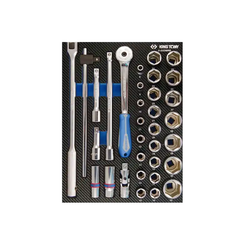 Livraison Express Module Mousse + Pp 33 Pièces Douilles 1/2" Et Accessoires King Tony - 94333MRE