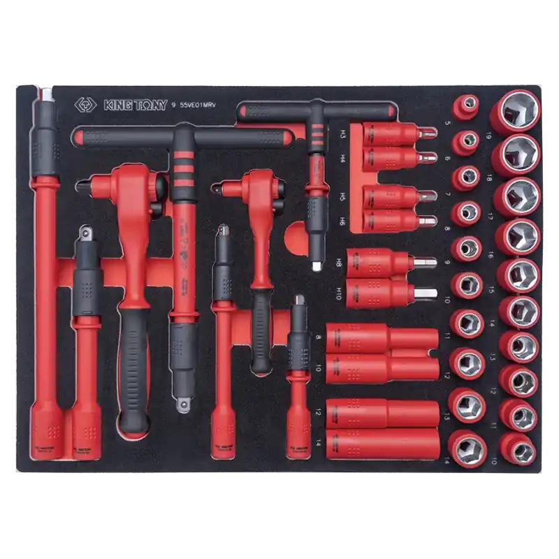 Meilleure Vente Module Mousse + Pp Douilles Et Accessoires Isolés 1/4"+3/8" 38Pièces King Tony - 955VE01MRV