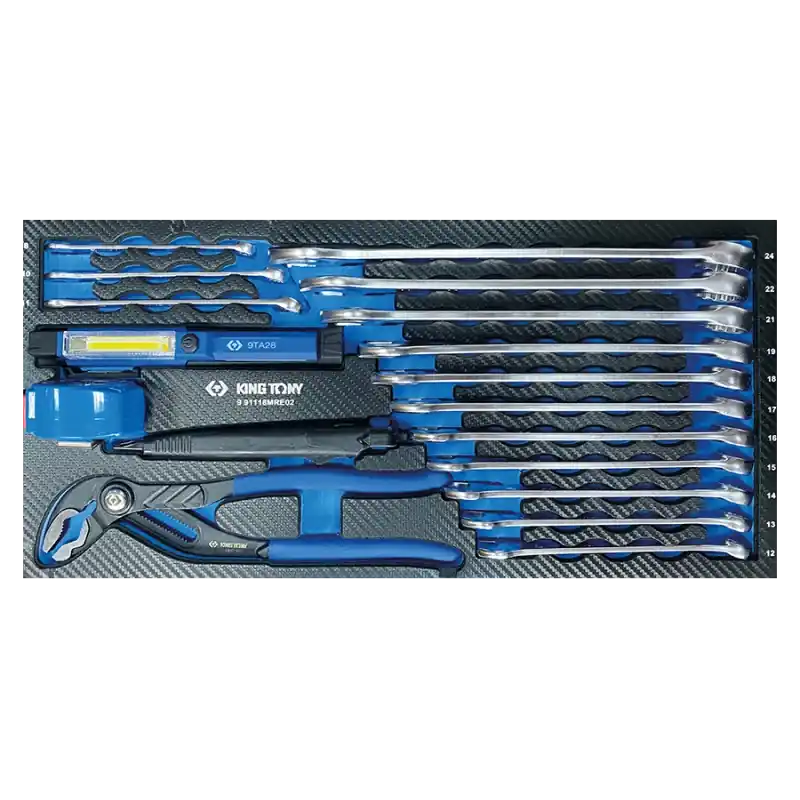 Module Mousse + Pp 18 Pièces Clés Mixtes-Lampe-Métre-Pince-Cutter King Tony - 991118MRE2 Top Vente