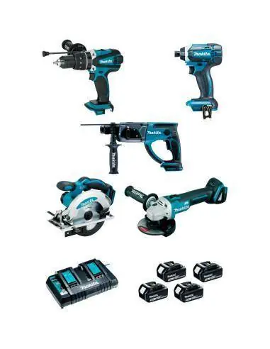 Prix Promo Pack 5 machines 18V 5AH (DHP458 + DGA504 + DTD152 + DHR202 + DSS610) DLX5039PTJ - Makita