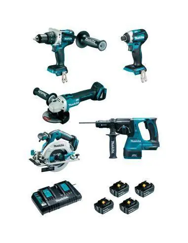 Authentique Pack 5 machines 18V 5AH (DHP481 + DGA506 + DTD154 + DHR243 + DHS680) DLX5038PTJ – Makita