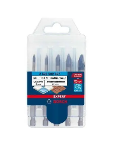 Coffret de 5 forets carrelage Hard Ceramic HEX-9 Expert 4/5/6/8/10 mm 2608900597 - Bosch Soldes