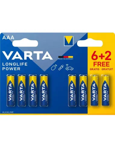 Commande En Gros 6+2 Piles Alcalines AAA / LR03 LongLife Power Varta