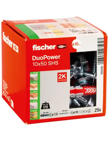 Cheville bi-matière DuoPower 10 x 50 S avec vis (x25) 555110 – Fischer Prix Cassé