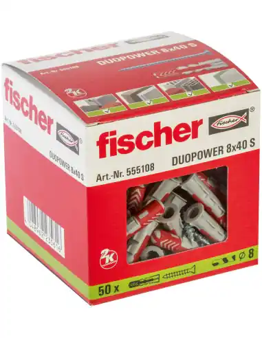 Cheville bi-matière DuoPower 8 x 40 S avec vis (x50) 555108 – Fischer Remise