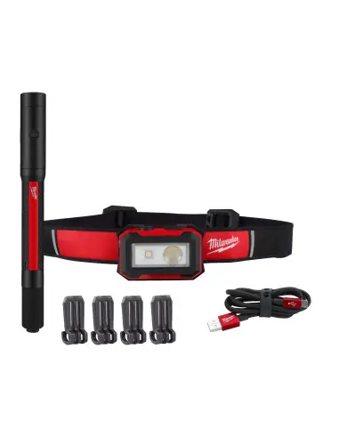 Retour Gratuit Lampe torche frontale 450 lumens + lampe de poche 250 lumens USB IR HL450PL250 4933492104 – Milwaukee