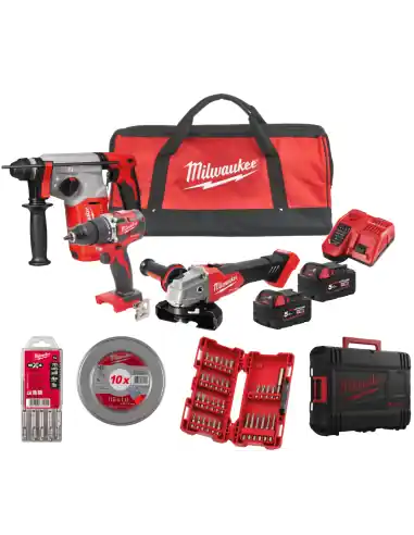 Haute Qualité Pack 3 outils Perceuse + Perforateur + Meuleuse + Accessoires M18FPP3U-502B 4933498757 – Milwaukee