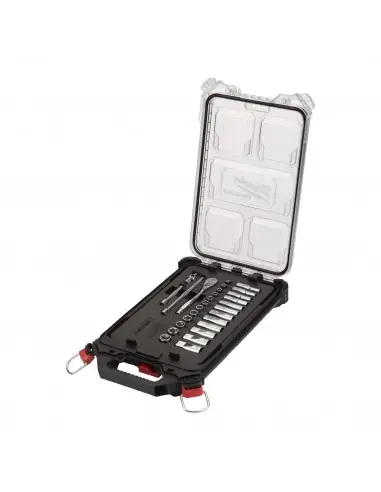 Coffret 28 pièces organiseur slim compact clés et douilles à cliquet ¼″ PACKOUT 4932478812 - Milwaukee Prix Réduit