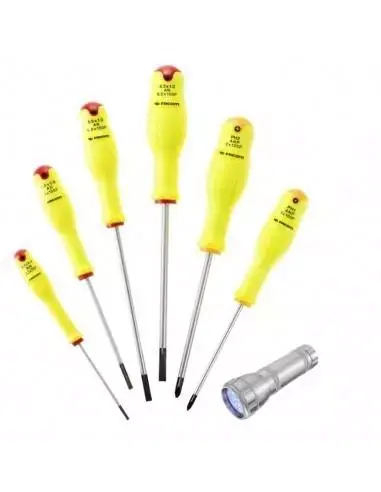 Meilleure Vente Jeu de 6 tournevis PROTWIST® fluorescent + 1 lampe UV 12 Leds UV - FLUO - ANP.J6F - Facom