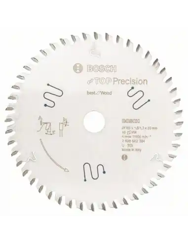 Lame de scie circulaire 165X20 48 dents Top Precision Best for Wood 2608642384 - Bosch Quantité Limitée
