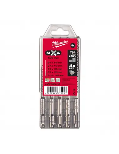 Coffret 5 forets béton SDS-PLUS MX4 4 taillants 4932352833 - Milwaukee Offre Du Jour