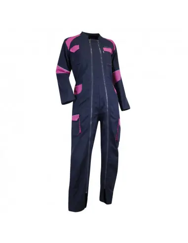Combinaison de travail femme bicolore double zip Bleu foncé/rose ORGE 401021 - LMA Remise