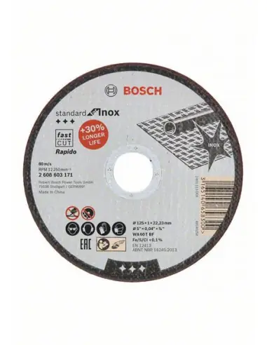 Disque à tronçonner à moyeu plat Standard for Inox 125x1.0 mm 2608603171 - Bosch Offre Du Jour