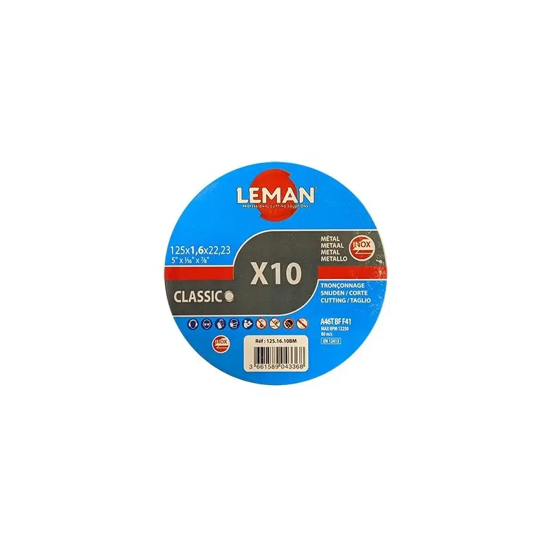 Boite 10 disques à tronçonner – LEMAN 1251610BM – Ø 125×1,6×22 mm Offre Du Jour