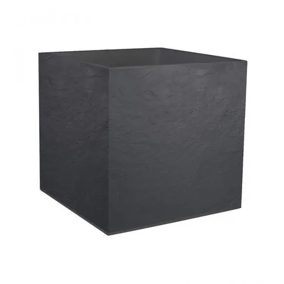 Retour Gratuit Pot carré VOLCANIA double paroi décor pierre – 49,5 x 49,5 x 49,5 cm – 57 L – Gris anthracite – EDA