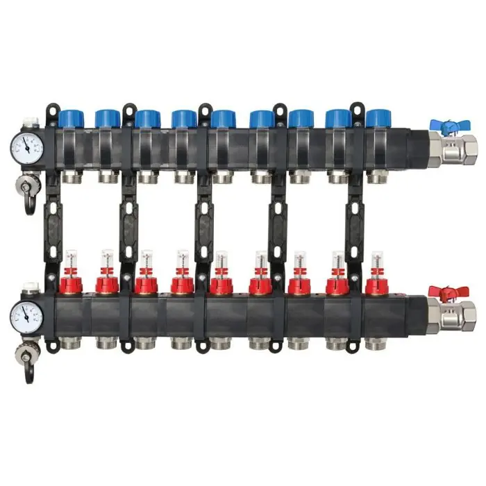 Collecteur composite 1&Prime; (26/34) PCBT – 9 départs mâle 3/4’’ EK avec kit vannes – Conecterm Nouvelle Collection