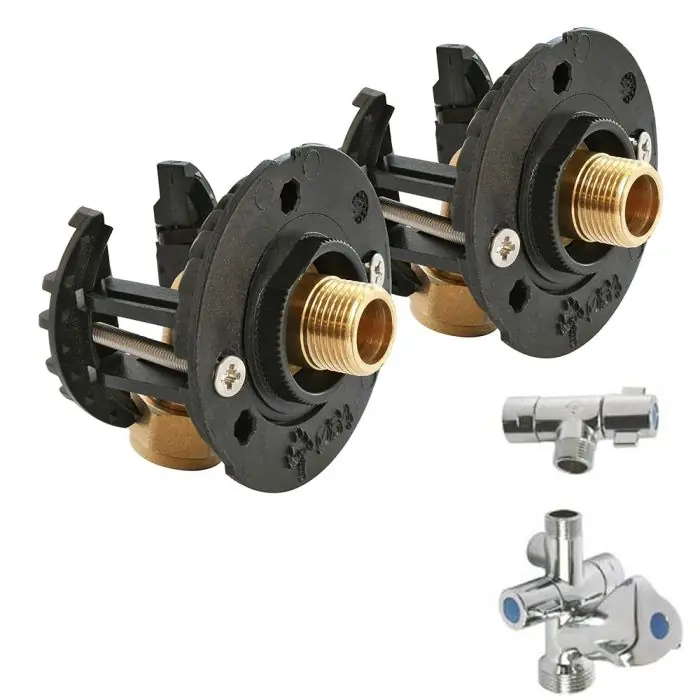 Kit sortie de cloison avec robinets FIXOPLAC lavabo/évier - raccord coudé PER à glissement Ø12 - M 3/8" (12/17) pour plaque alvéolaire - Somatherm Vente Flash