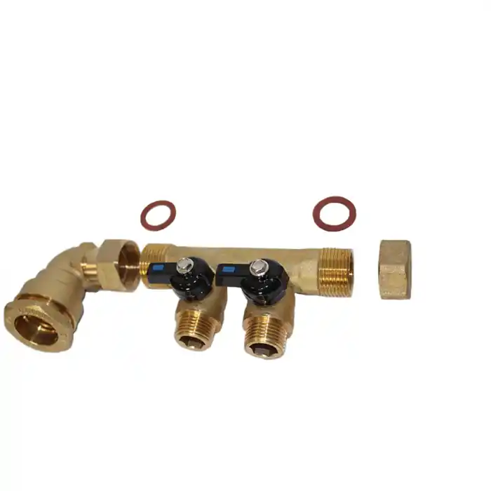 Retour Gratuit Pack collecteur sanitaire eau-froide 3/4‘‘ (20x27) 2 départs mâle 1/2‘‘ (15x21) alimentation PEHD Ø25 joints fibres