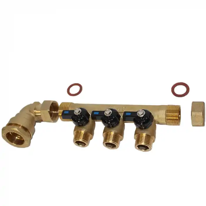 Prix Réduit Pack collecteur sanitaire eau-froide 3/4‘‘ (20x27) 3 départs mâle 1/2‘‘ (15x21) alimentation PEHD Ø25 joints fibres - Arcanaute