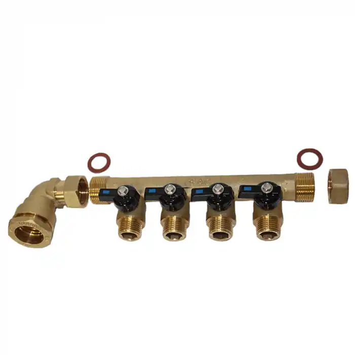 Pack collecteur sanitaire eau-froide 3/4‘‘ (20x27) 4 départs mâle 1/2‘‘ (15x21) alimentation PEHD Ø25 joints fibres - Arcanaute Expédié Aujourd'hui