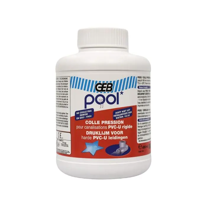 Colle Spéciale Piscine pour Raccords PVC Pression Rigide – 500 ml avec pinceau – GEB Populaire