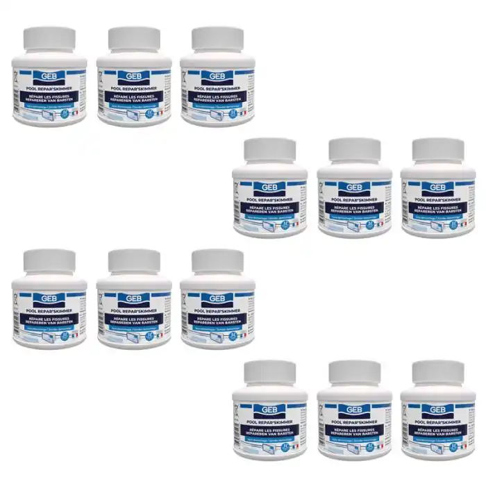 Authentique Lot de 12 Colmateurs de fissure des Skimmers « REPAR‘SKIMMER » – Pot 125 ml avec pinceau – GEB