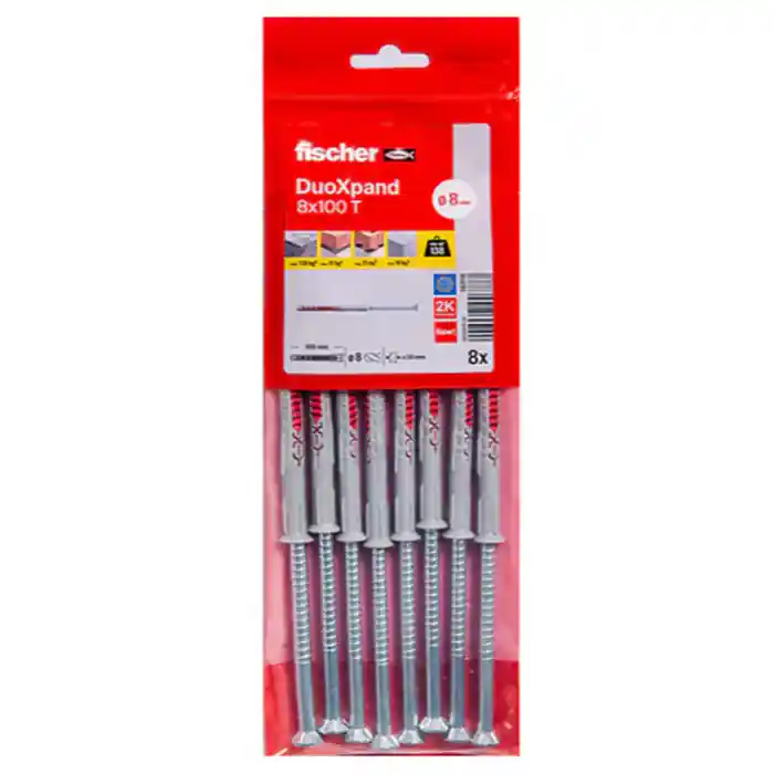 Sachet de 8 chevilles rallongées DuoXpand Ø8 x 100 mm T en acier électrozingué - Fischer Prix Bas