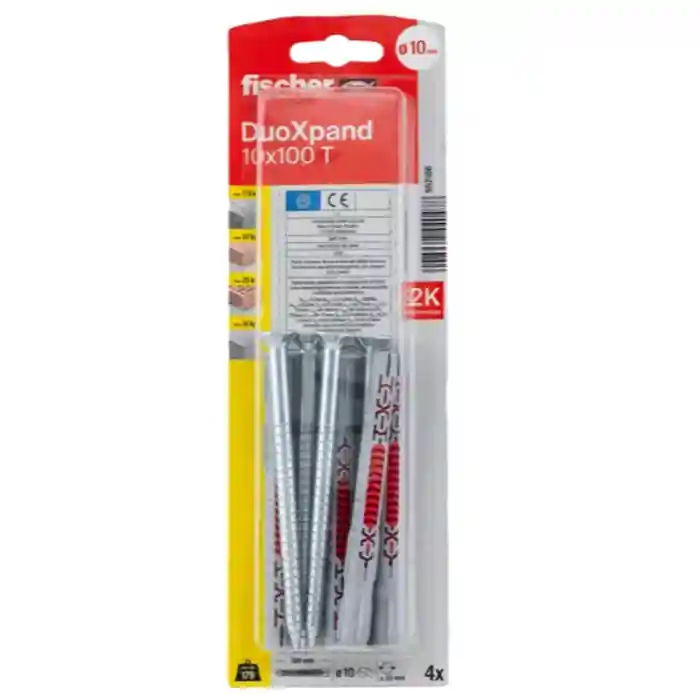 Commander Maintenant 4 chevilles rallongées universelles DuoXpand Ø10 x 100 mm T en acier électrozingué avec 4 vis Ø7 x 107 mm - Fischer