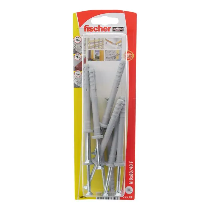 10 chevilles à frapper N Ø8 x 80 mm collerette épaisse et clou tête fraisée pour constructions métalliques – Fischer Offre Spéciale