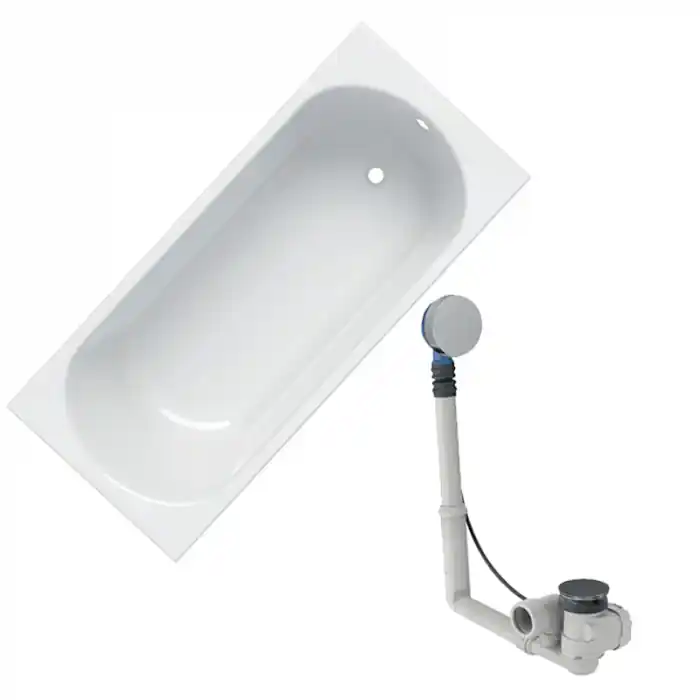 Vente Flash Baignoire acrylique sanitaire rectangulaire Geberit BASTIA 160x70cm avec pieds + Vidage avec actionnement rotatif, d52 – Geberit