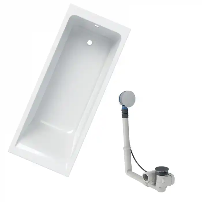 Prix Promo Baignoire acrylique sanitaire rectangulaire Geberit RENOVA PLAN 170x70cm avec pieds + Vidage avec actionnement rotatif, d52 - Geberit