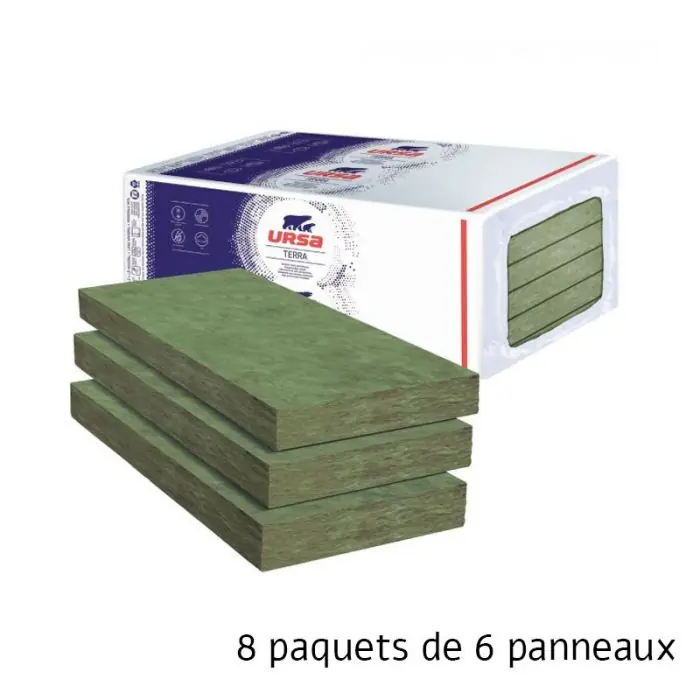 8 paquets de 6 panneaux Laine de verre PNU32 NU – Panneau 4.86 m² – 101 mm – R 3.15 – Soit 38,88 m² – Ursa Remise