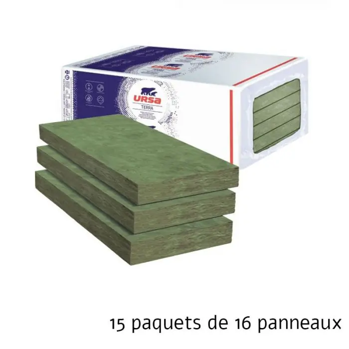 15 paquets de 16 panneaux Laine de verre Acoustique URSACOUSTIC nue – Panneau 11.52 m² – Ep. 45 mm – Soit 172.8 m² – R 1.1 – Ursa Satisfait Ou Remboursé