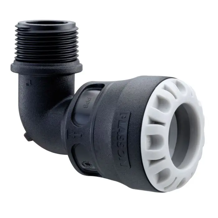 Coude 90° encliquetable PEHD Ø32 – Mâle 2‘‘ (50/60) – Série 1 – Plasson Meilleur Choix