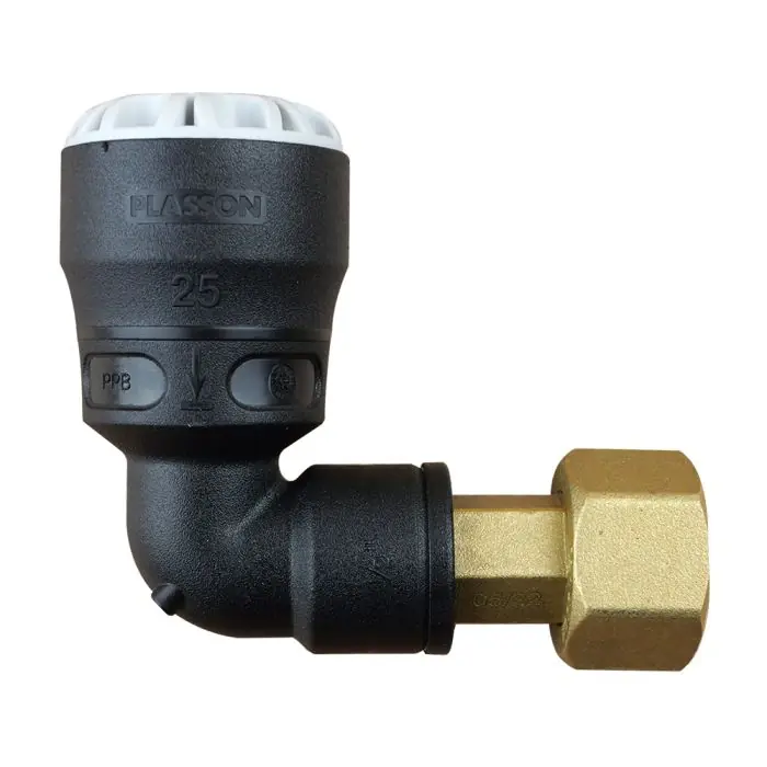 Coude 90° encliquetable PE Ø25 – Laiton femelle écrou-prisonnier 3/4&Prime; (20/27) Prix Cassé