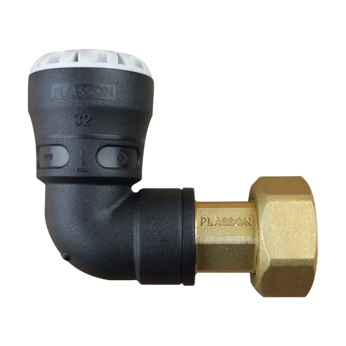 Coude 90° encliquetable PE Ø32 – Laiton femelle écrou-prisonnier 1‘‘1/4 (33/42) Commander Vite