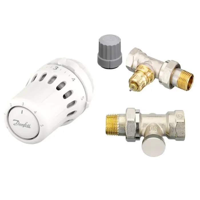 Kit Tête thermostatique React + Corps RA-FN droit DN15 - 1/2‘‘ (15/21) + Coude de réglage RLV-S 1/2‘‘ (15/21) - Danfoss Nouveauté