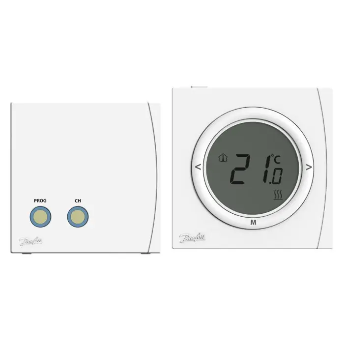 Authentique Thermostat digital sans fil, avec afficheur, alimentation à piles pour le thermostat, alimentation 230V pour le recepteur – Danfoss