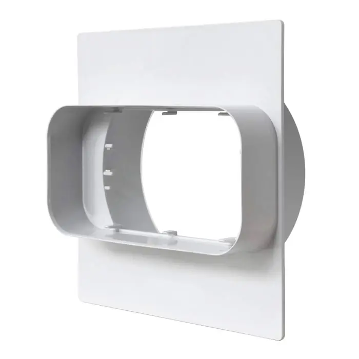 Produit De Marque Plaque pour passage de mur tube Ventilation rectangulaire 120X60 à tube Ventilation rond Ø100 Blanc avec clapet anti-retour et garniture - First Plast