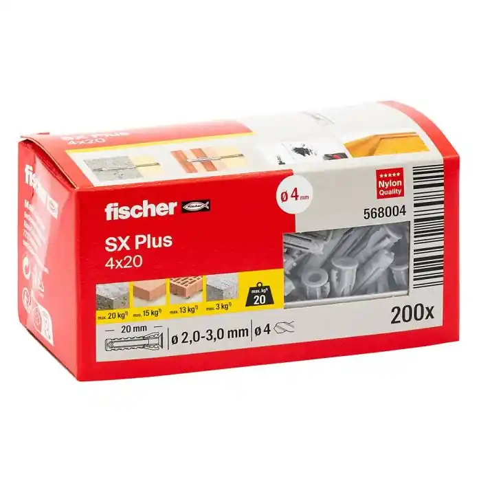 200 chevilles à expansion nylon SX Plus Ø4 x 20 mm – Fischer Haute Qualité