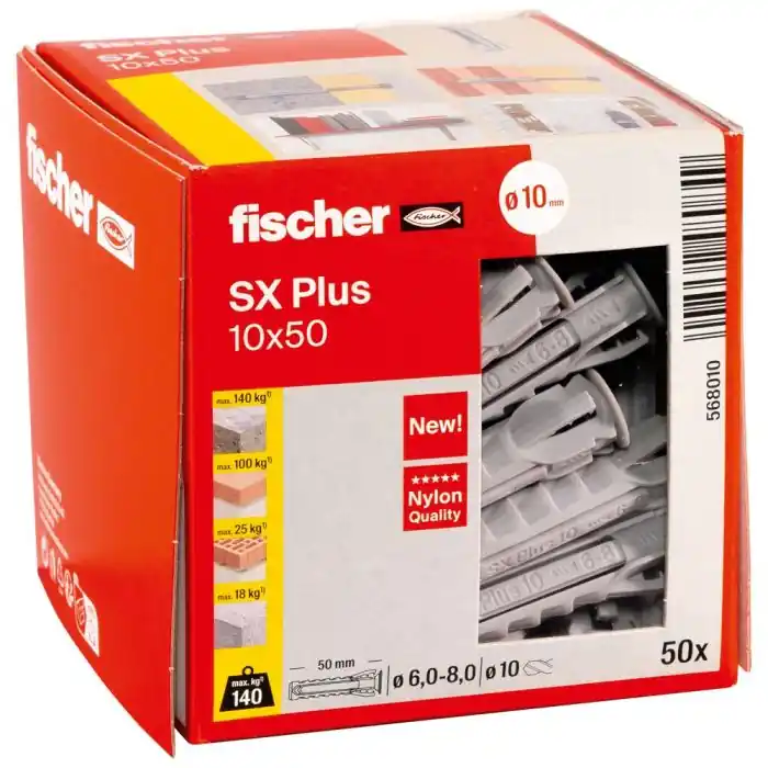 50 chevilles à expansion nylon SX Plus Ø10 x 50 mm - Fischer Bon Plan